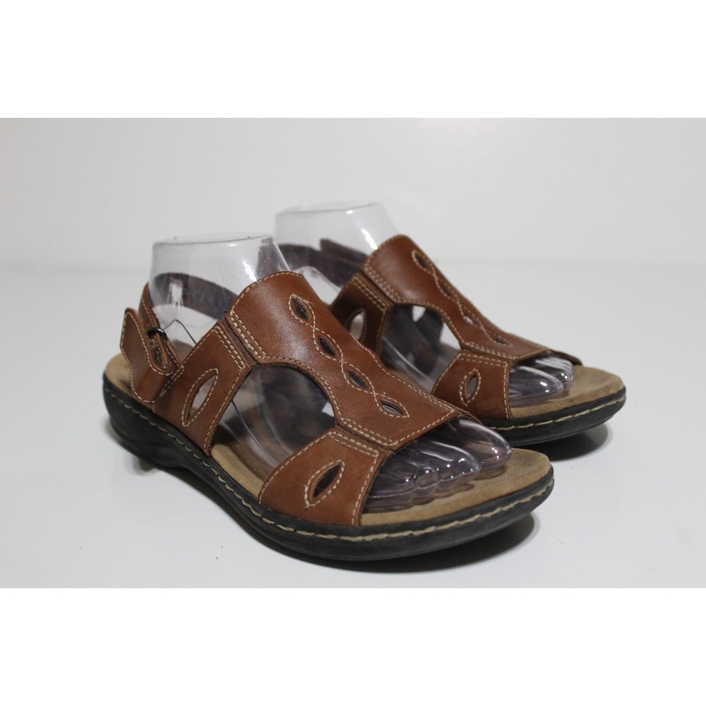 Clarks Leisa Lakelyn Womens 8.5 M Strappy Brown Leather Comfort Slingback Sandal